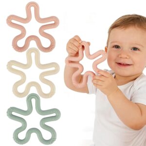 3 Pack Coral Flower Ring Teether Baby Teething Toys Silicone Teether Ring Toys for Babies 0-6 0-12 0-24 0-36 Months Easy to Grasp Clean Infant Teething Relief Soothing Sore Gums