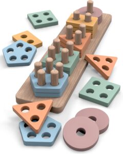 GOPO TOYS Montessori Toys for 1+ Year Old – Wooden Shape Sorter & Stacking Puzzle – Toddler Learning, Fine Motor Skills & Developmental Toy for Boys & Girls